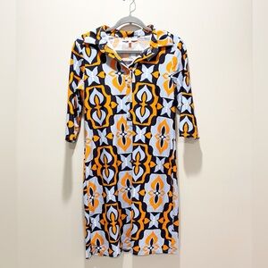 Jude Connally Emerson Dress Lightweight Jude Cloth Butterfly Tile Navy Retro M